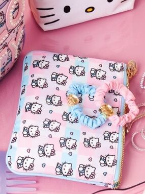 Stoney Clover Lane x Hello Kitty Pastel Checkerboard Mini Flat Pouch NIB